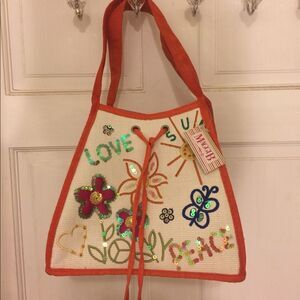 New with tag MaggiB squats bag love peace unique style